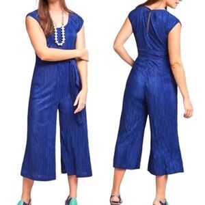 Anthropologie Maeve Sonata Cobalt Blue Pleated Jumpsuit
